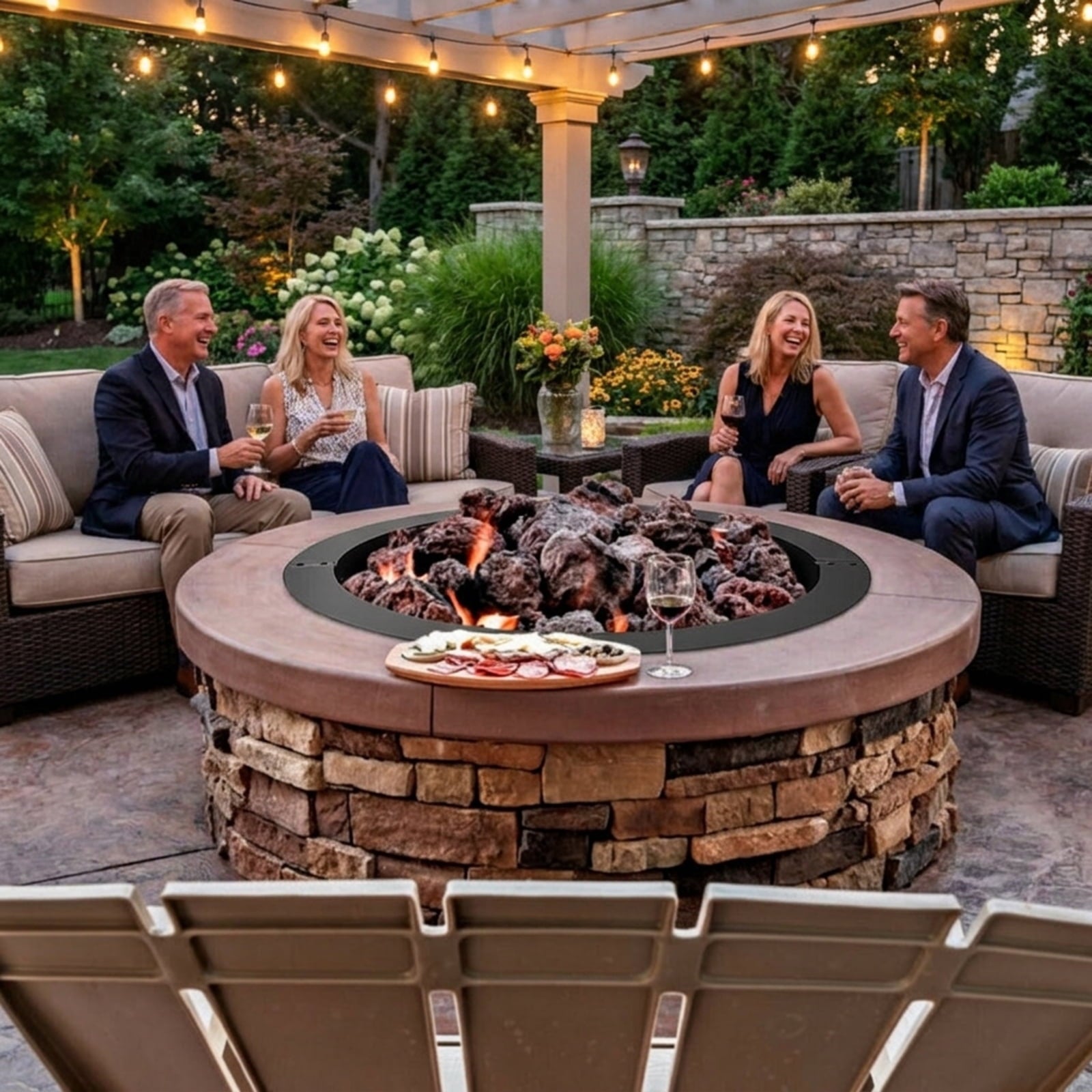 Biotree 36 inch Round Steel Fire Pit Ring Line for Outdoor Backyard for Outdoor Patio Backyard Garden Camping, Black