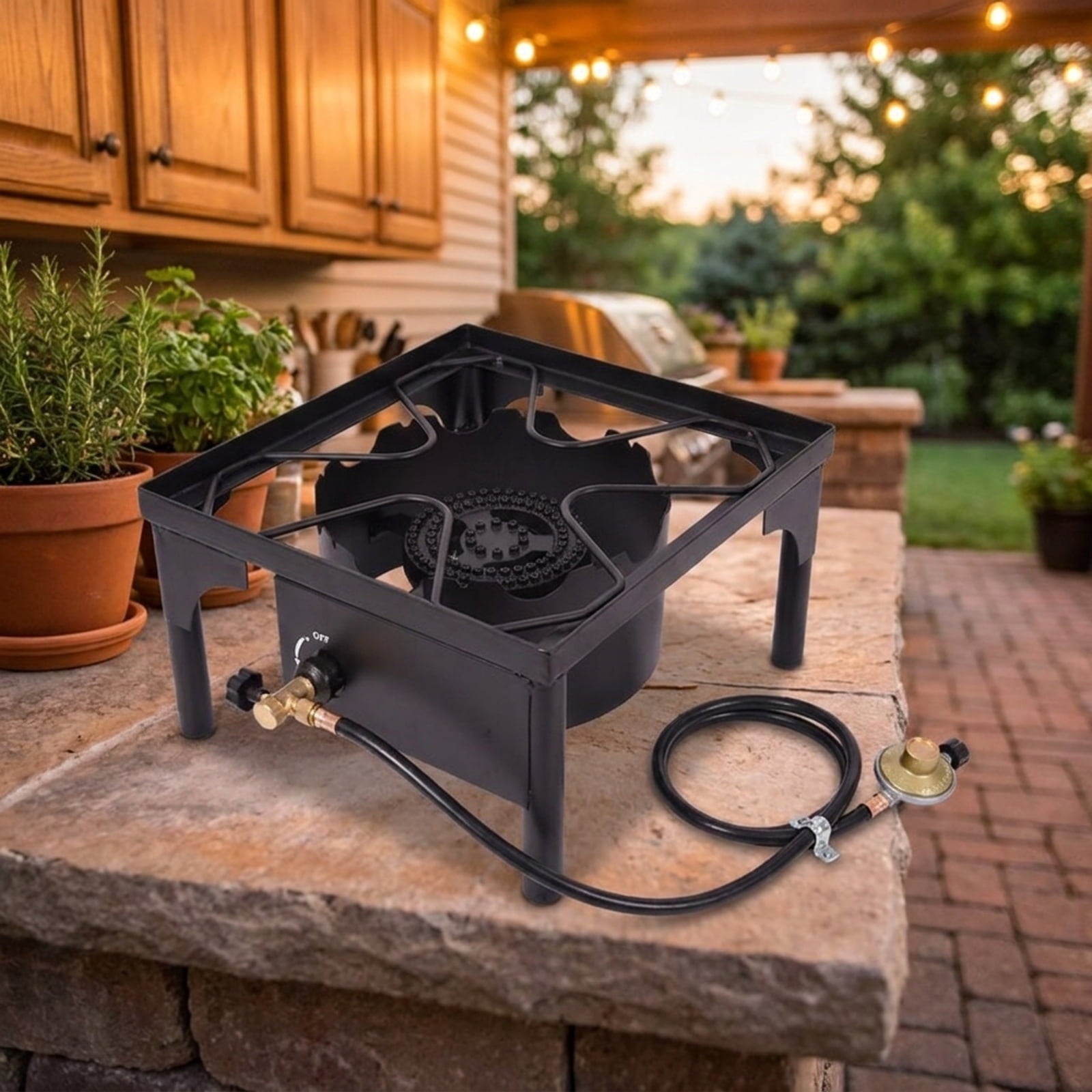 Biotree 150000 BTU Double Burner Outdoor Stove BBQ Grill for Outdoor Camping Backyard Patio Cooking, Black