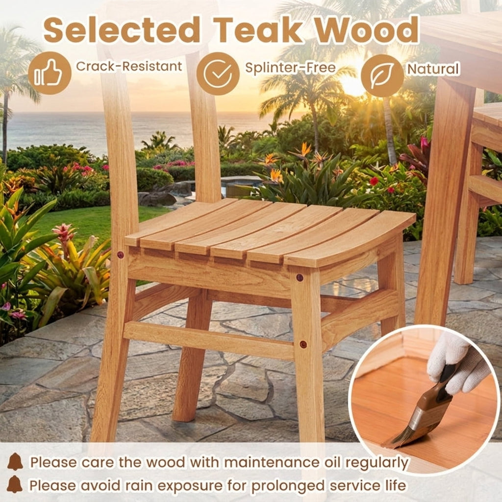 Biotree Patio Teak Wood Chair Armless Dining Chair with Slatted Seat Stackable Patio Chair for Garden BackyardNatural