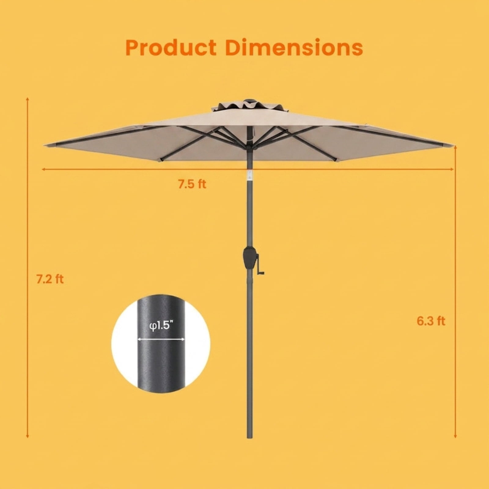 Biotree 7.5 FT Patio Umbrella, Outdoor Patio Heavy Duty Market Umbrella with Push Button Tilt for Patio Garden Backyard Pool, Tan