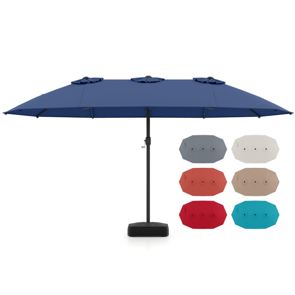Biotree 15 ft Double-Sided Twin Patio Umbrella Crank Tilt Outdoor Shade - Blue - UV Protection with Cross Base