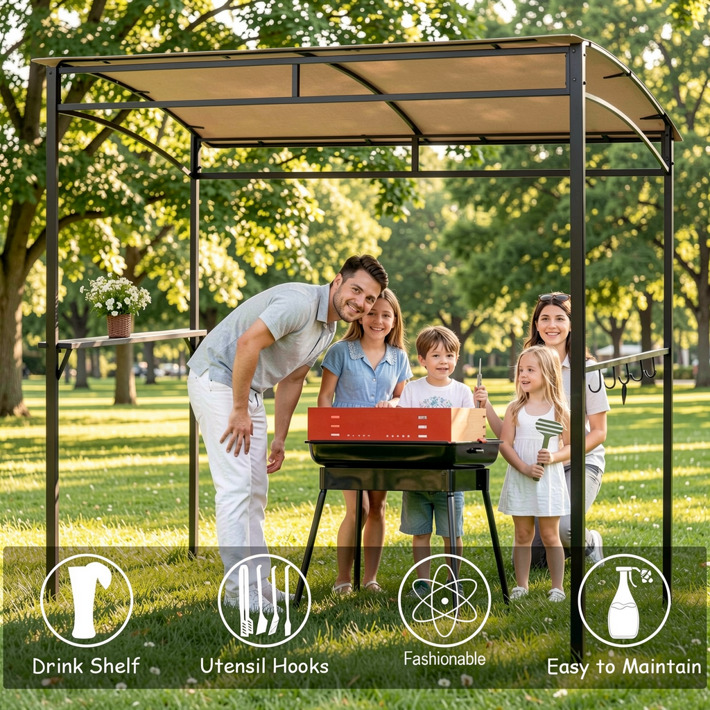 Biotree 7 x 4.5 Feet Grill Gazebo Outdoor Patio Garden BBQ Canopy Shelter Brown - Outdoor Patio Backyard Garden Shade Canopy Shelter