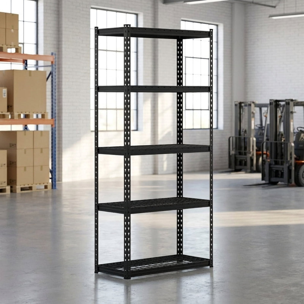 Biotree 5-Tier Metal Shelving Unit Anti-Slip Foot Pad Height Adjustable 1100 lbs Garage - Black