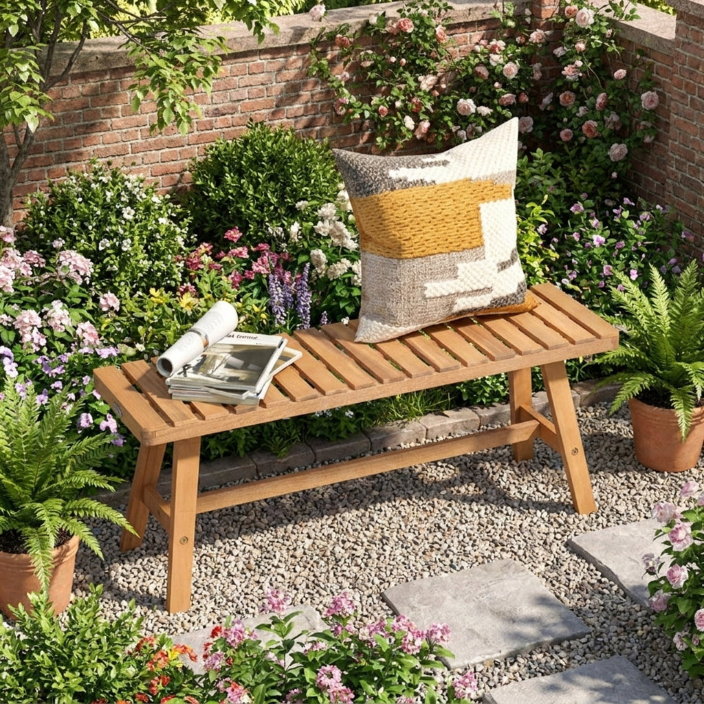 Biotree Acacia Wood Outdoor Garden Bench Set of 1/2 with Slatted Seat and 800 Lbs Capacity-Set of 1Natural
