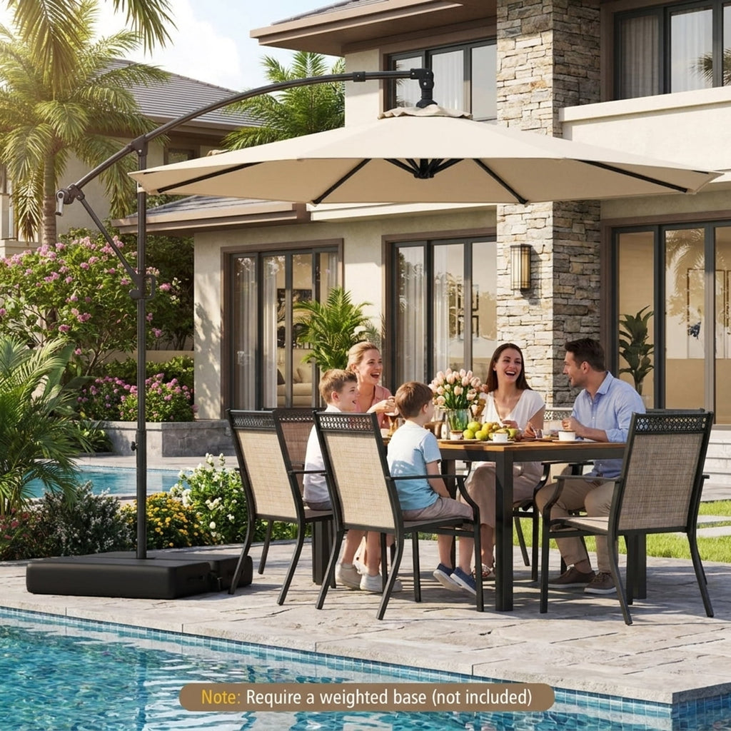 Biotree 10 ft Cantilever Patio Umbrella Offset Hanging with Cross Base, 8 Ribs - Beige for Backyard Garden Poolside