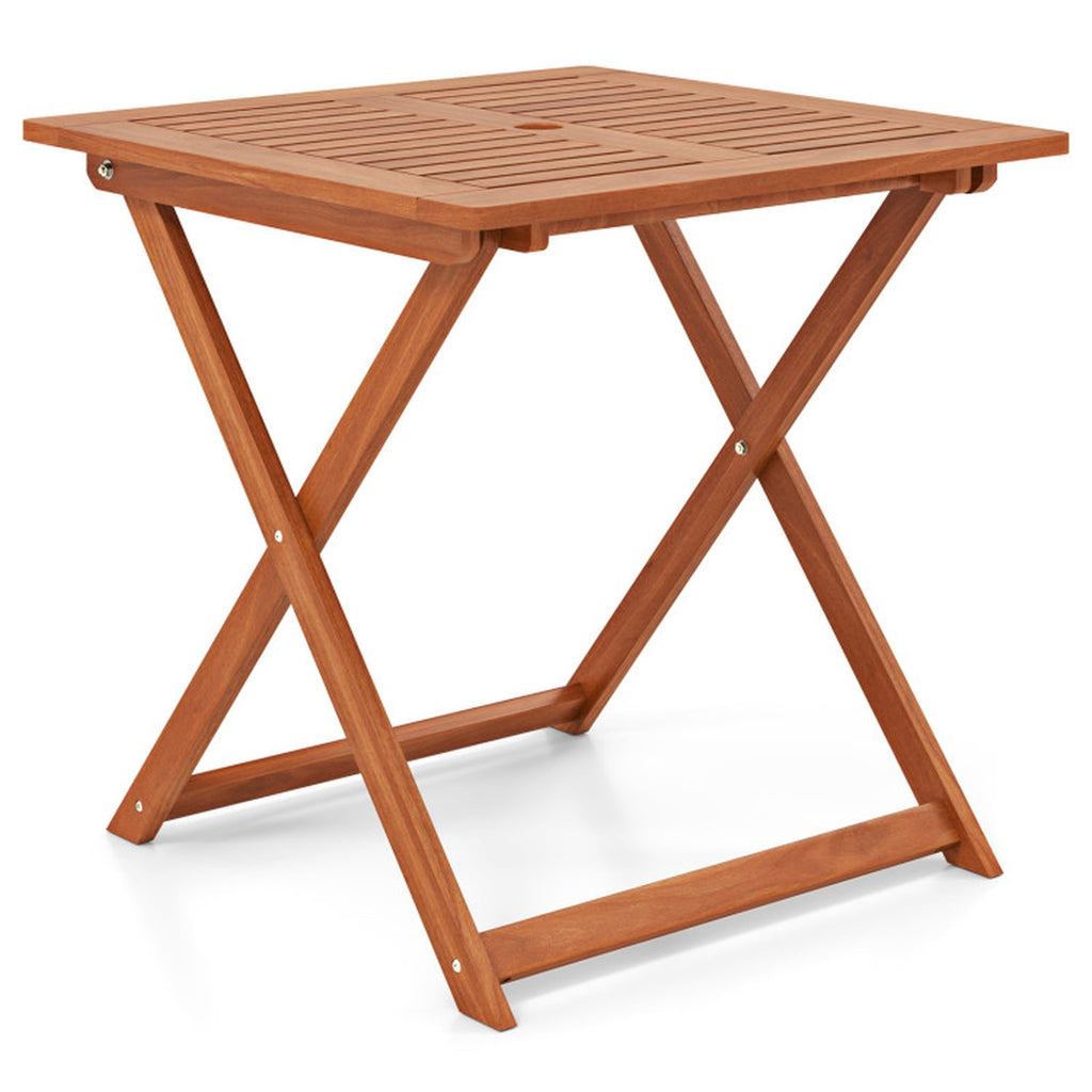Biotree 29.5 Inch x 29.5 Inch Patio Dining Table with Teak Painting and Umbrella Hole, Teak