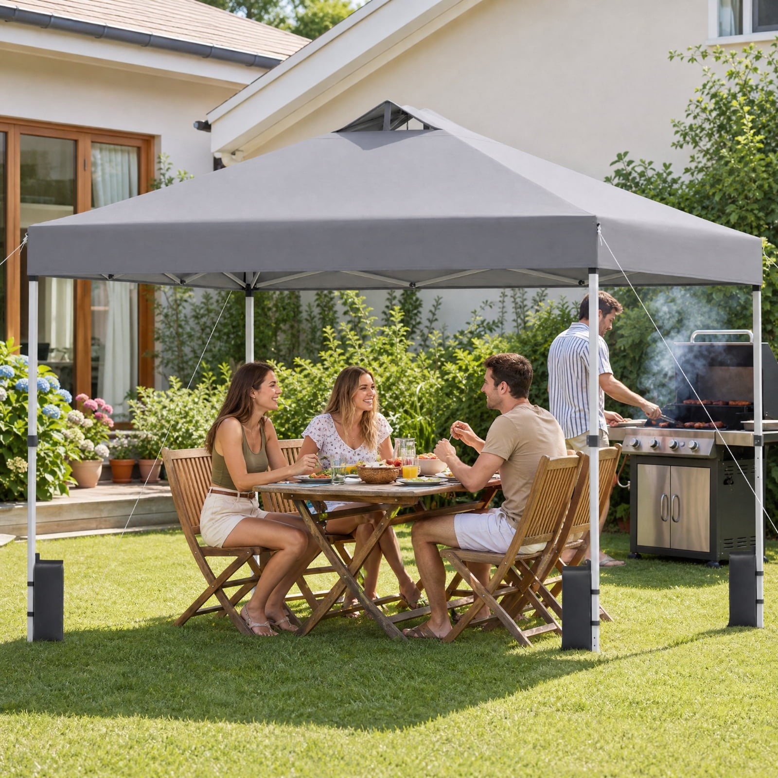 Biotree 10 x 10 Ft Pop Up Canopy Tent, 100 Sq Ft UPF 50+ Vented Shelter with Adjustable Height and Roller Bag for Outdoor Events, Gray