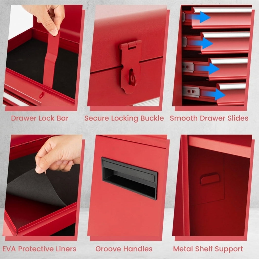 Biotree 2-in-1 Tool Chest and Cabinet with 5 Sliding Drawers Outdoor Waterproof for Patio Deck Garden Cushions, Red