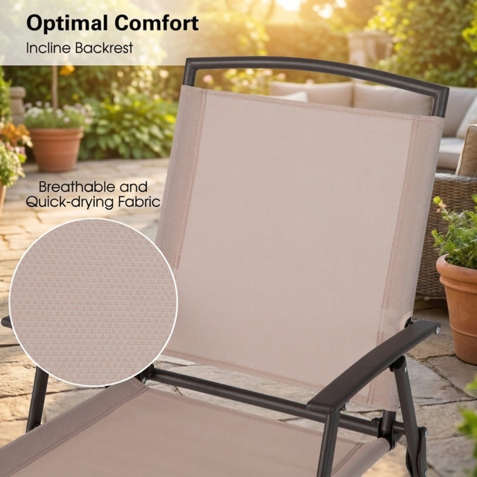 Biotree Set of 2 Patio Dining Chairs with Armrests and Rustproof Steel Frame Stackable Patio Chair for Garden BackyardBeige