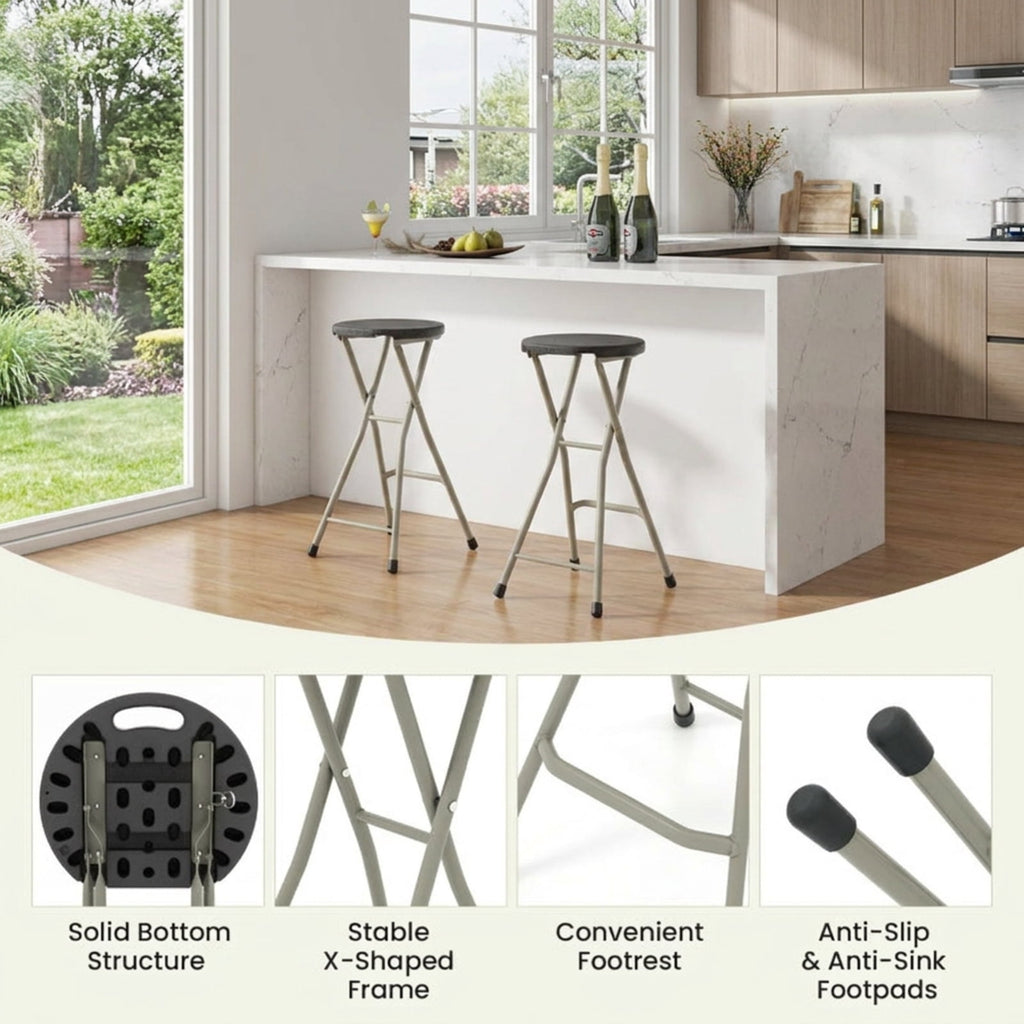 Biotree 28 Inch Portable Folding Stools with 330lbs Limited Sturdy Frame Stackable Patio Chair for Garden BackyardBlack