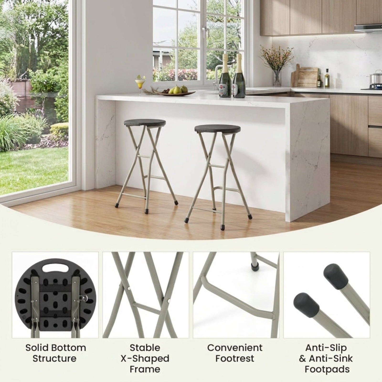 Biotree 28 Inch Portable Folding Stools with 330lbs Limited Sturdy Frame Stackable Patio Chair for Garden BackyardBlack