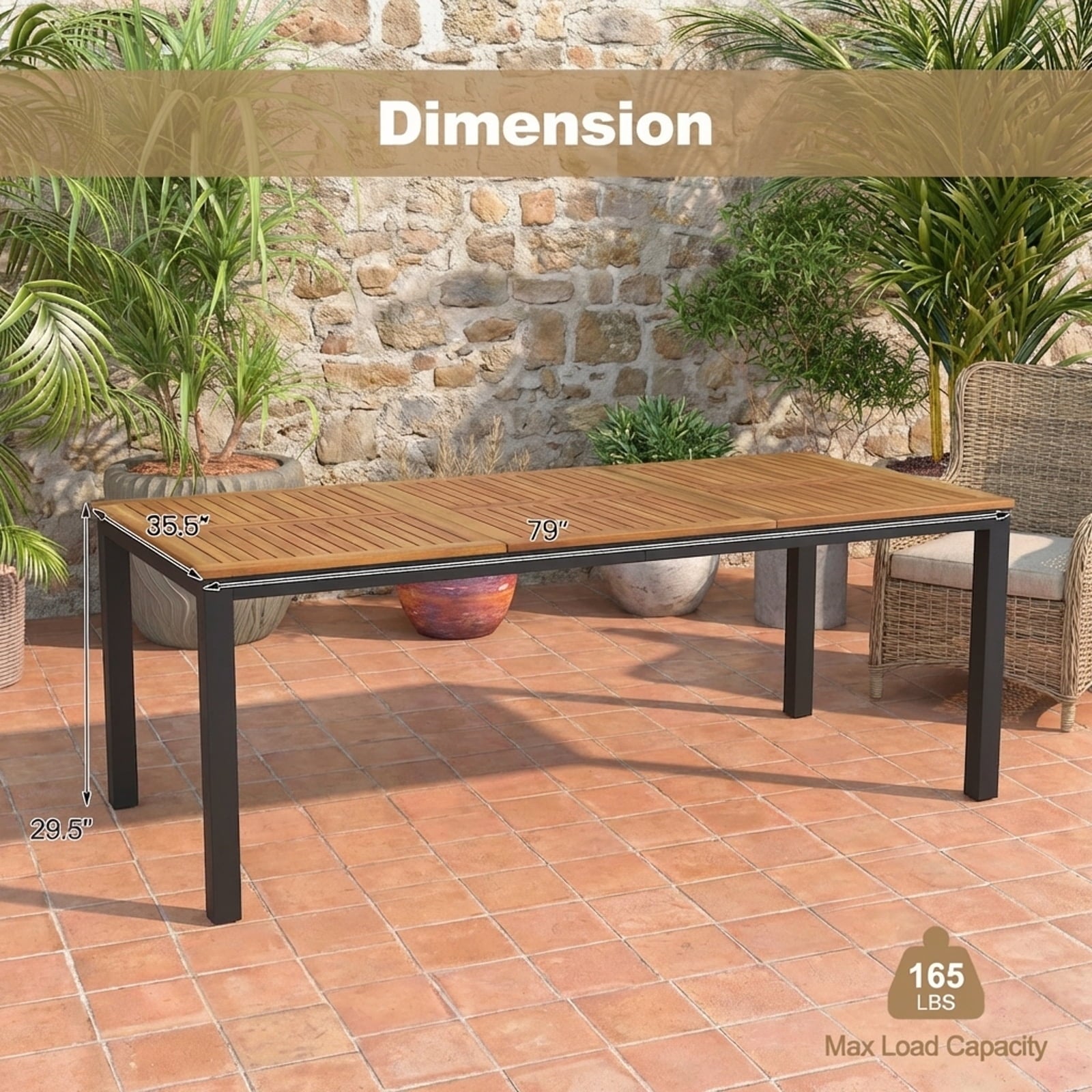 Biotree 79 In Acacia Wood Dining Table for 8 with Umbrella Hole