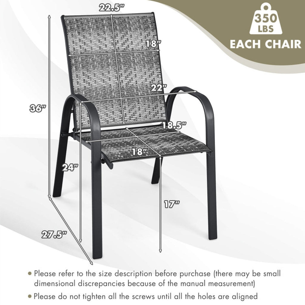 Biotree Set of 6 Outdoor PE Wicker Stackable Chairs with Sturdy Steel Frame Stackable Patio Chair for Garden BackyardGray