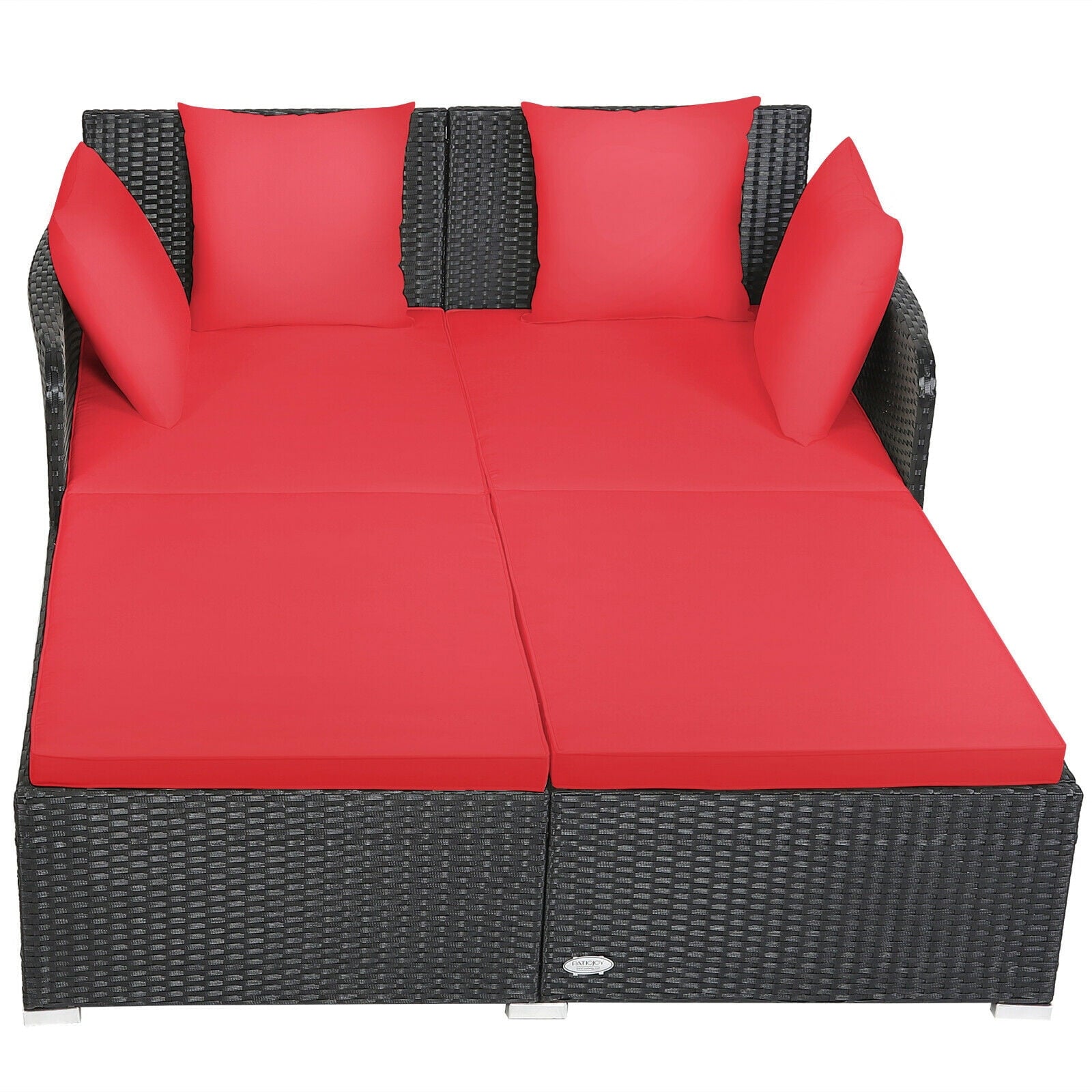 Biotree Outdoor Rattan Daybed with Cushions and Pillows-Red