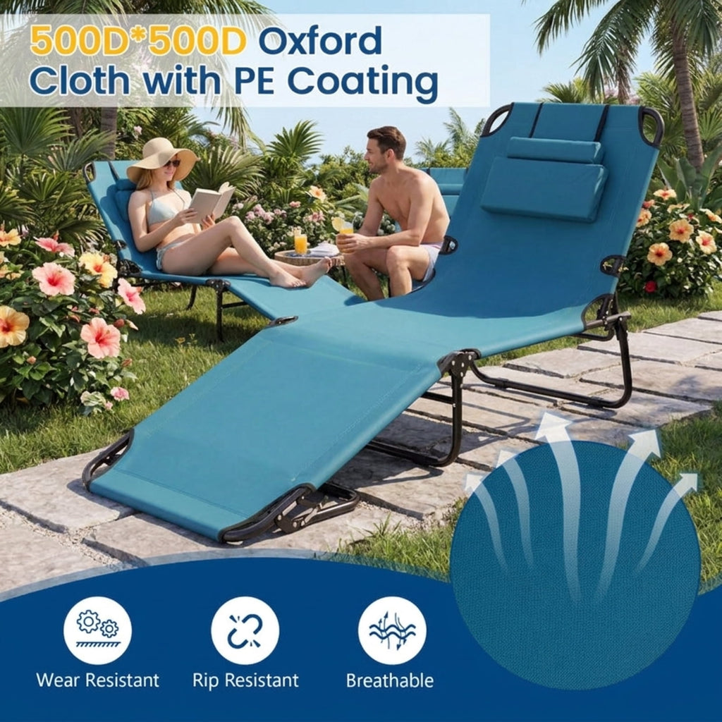 Biotree Beach Chaise Lounge Chair with Face Hole and Removable Pillow Stackable Patio Chair for Garden BackyardBlue