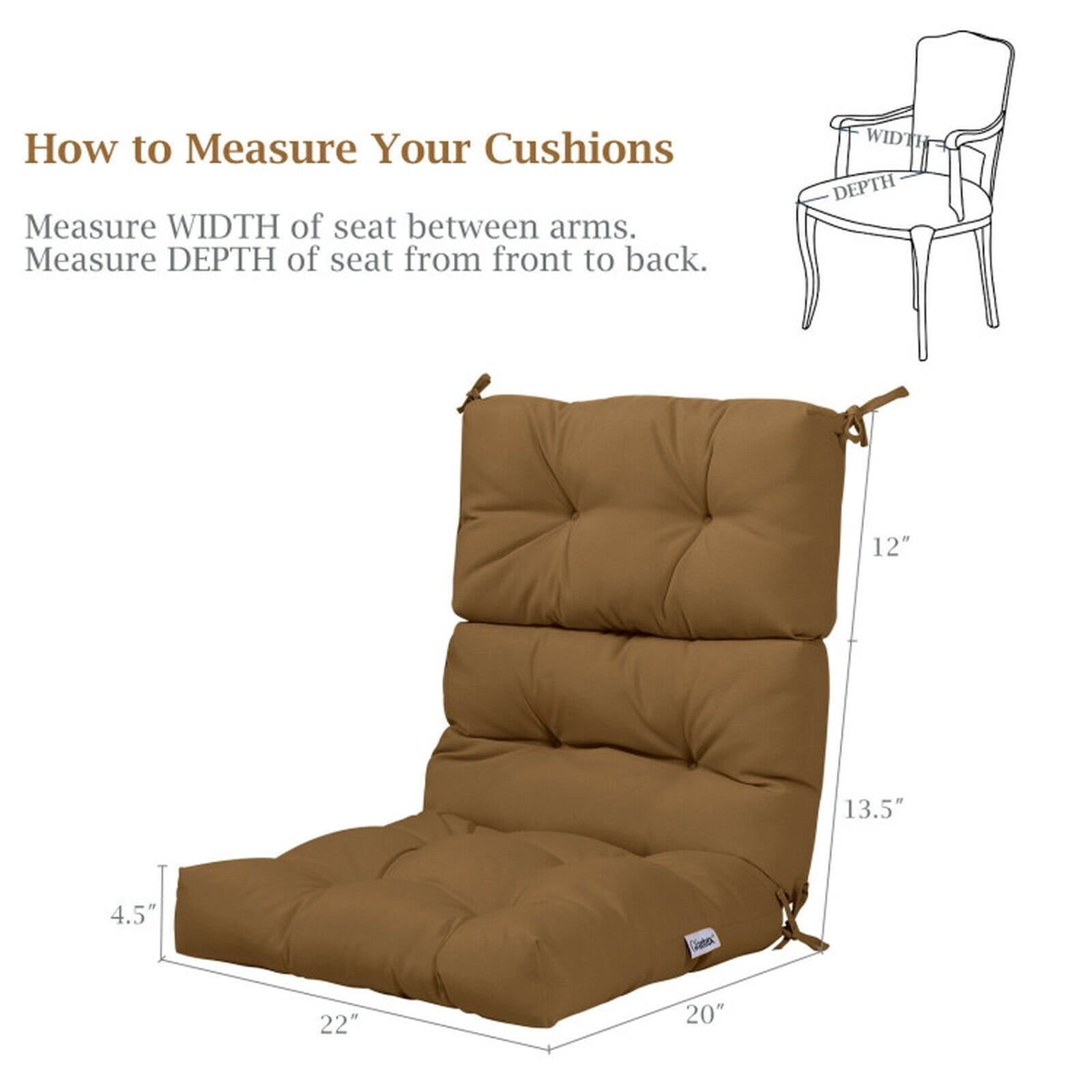 Biotree 22 X 44 Inch Tufted Outdoor Patio Chair Seating Pad Comfortable Patio Chair Cushion PadBrown