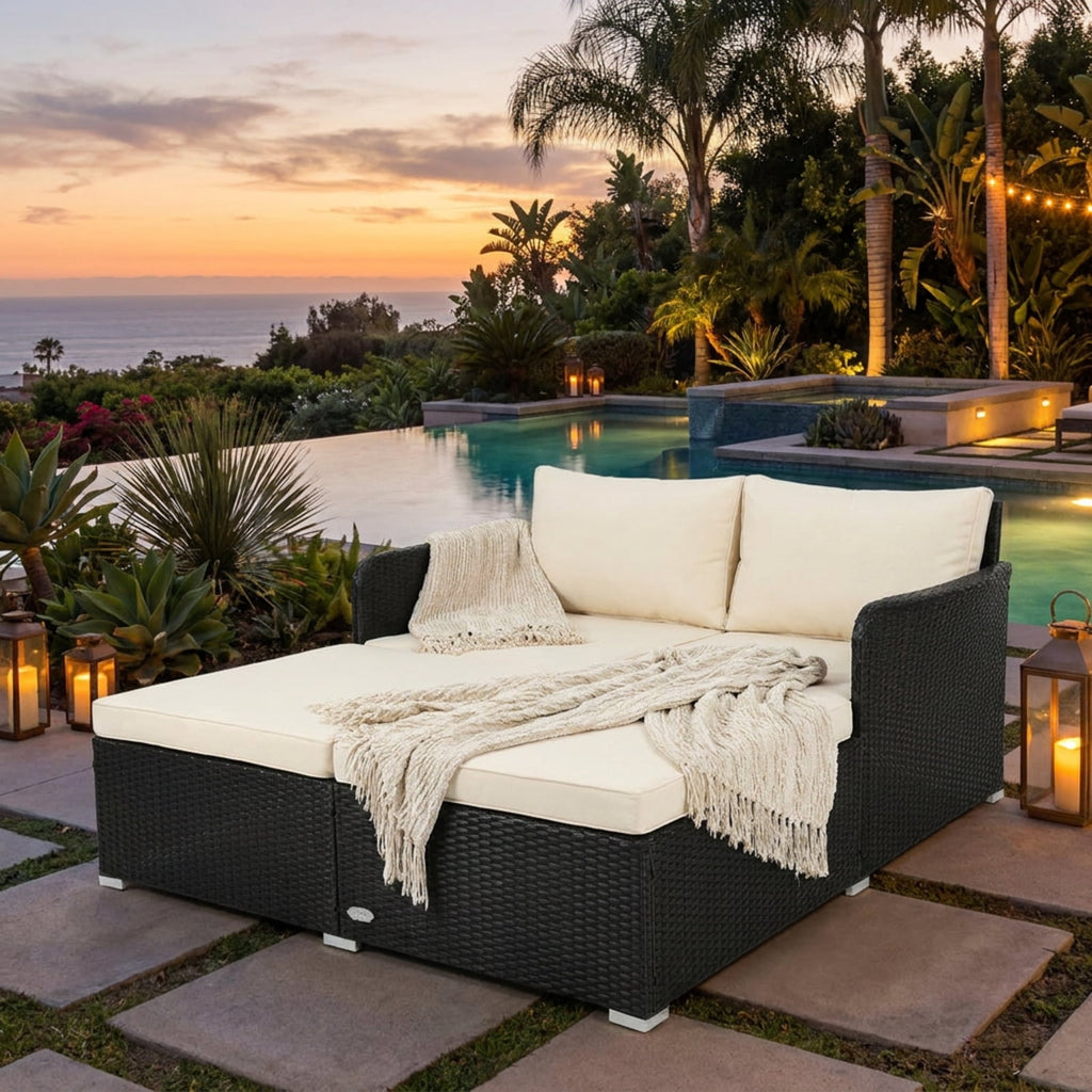 Biotree Spacious Outdoor Rattan Daybed with Upholstered Cushions and Pillows Outdoor Conversation Set for Garden Backyard PorchTurquoise