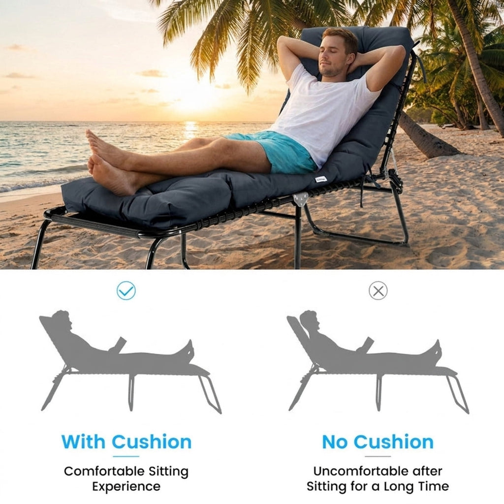 Biotree Outdoor Lounge Chaise Cushion with String Ties for Garden Poolside Comfortable Patio Chair Cushion PadGray