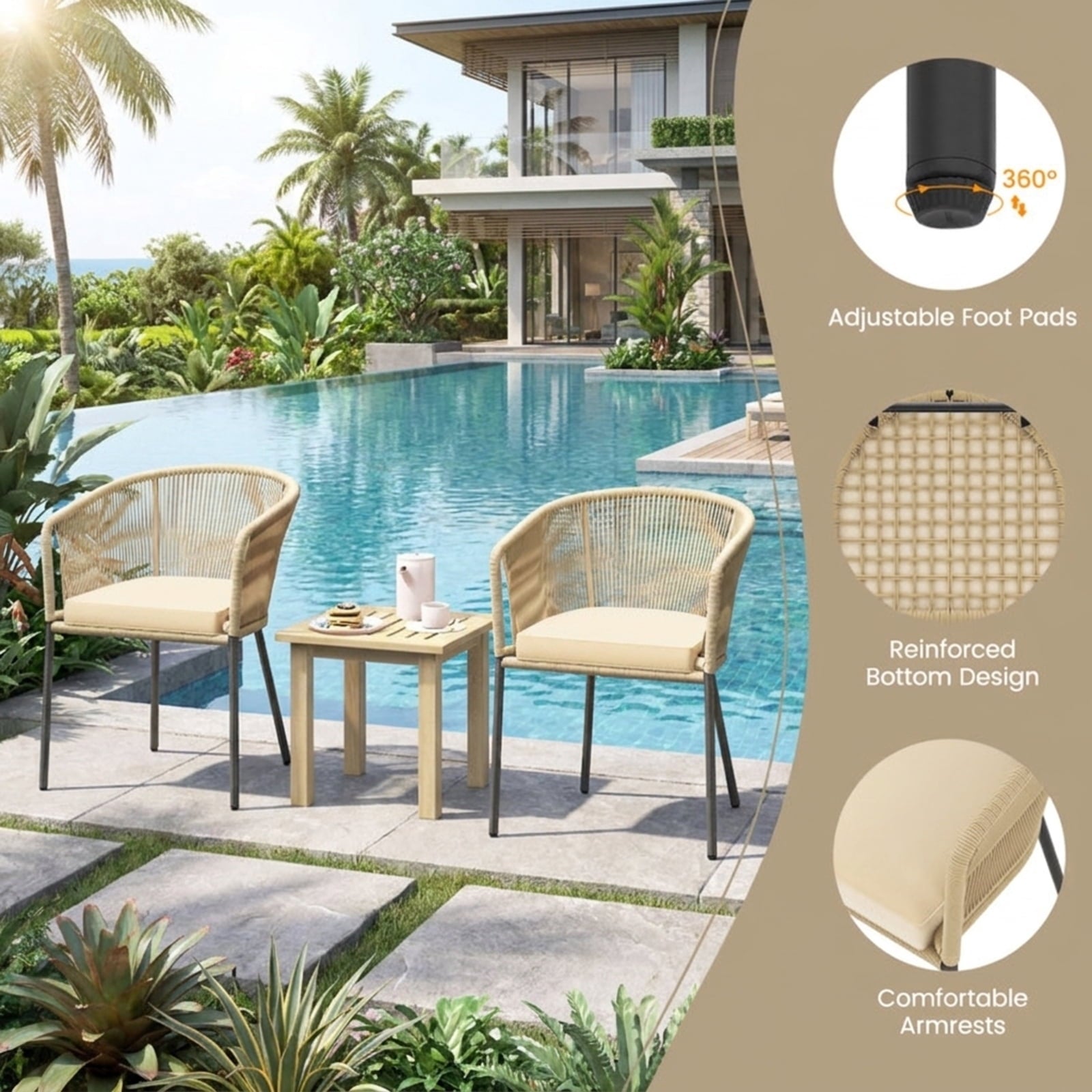 Biotree Patio Chairs Set of 4 with Curved Backrest and Seat Cushion for Patio Stackable Patio Chair for Garden BackyardYellow