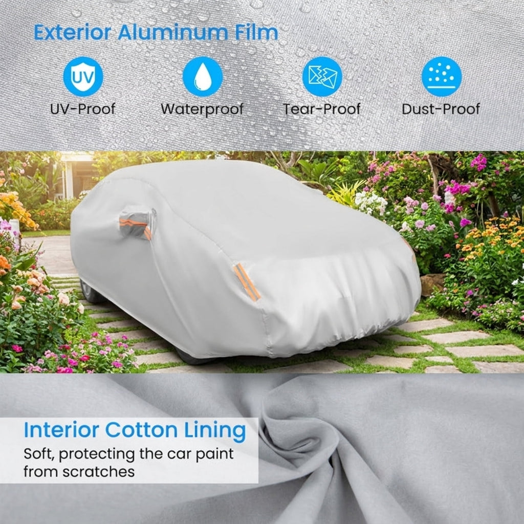 Biotree 185 Inch Car Cover Waterproof UV Protection All-Weather Full Cover Sedan Universal Fit - Silver