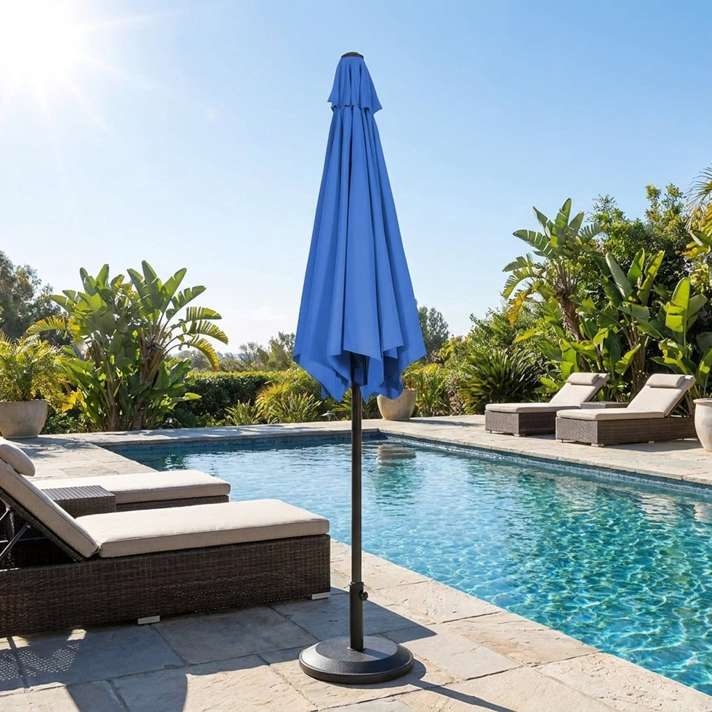 Biotree 9 ft Market Patio Umbrella with Crank and Tilt, 8 Sturdy Ribs, Vented Canopy - Blue for Backyard