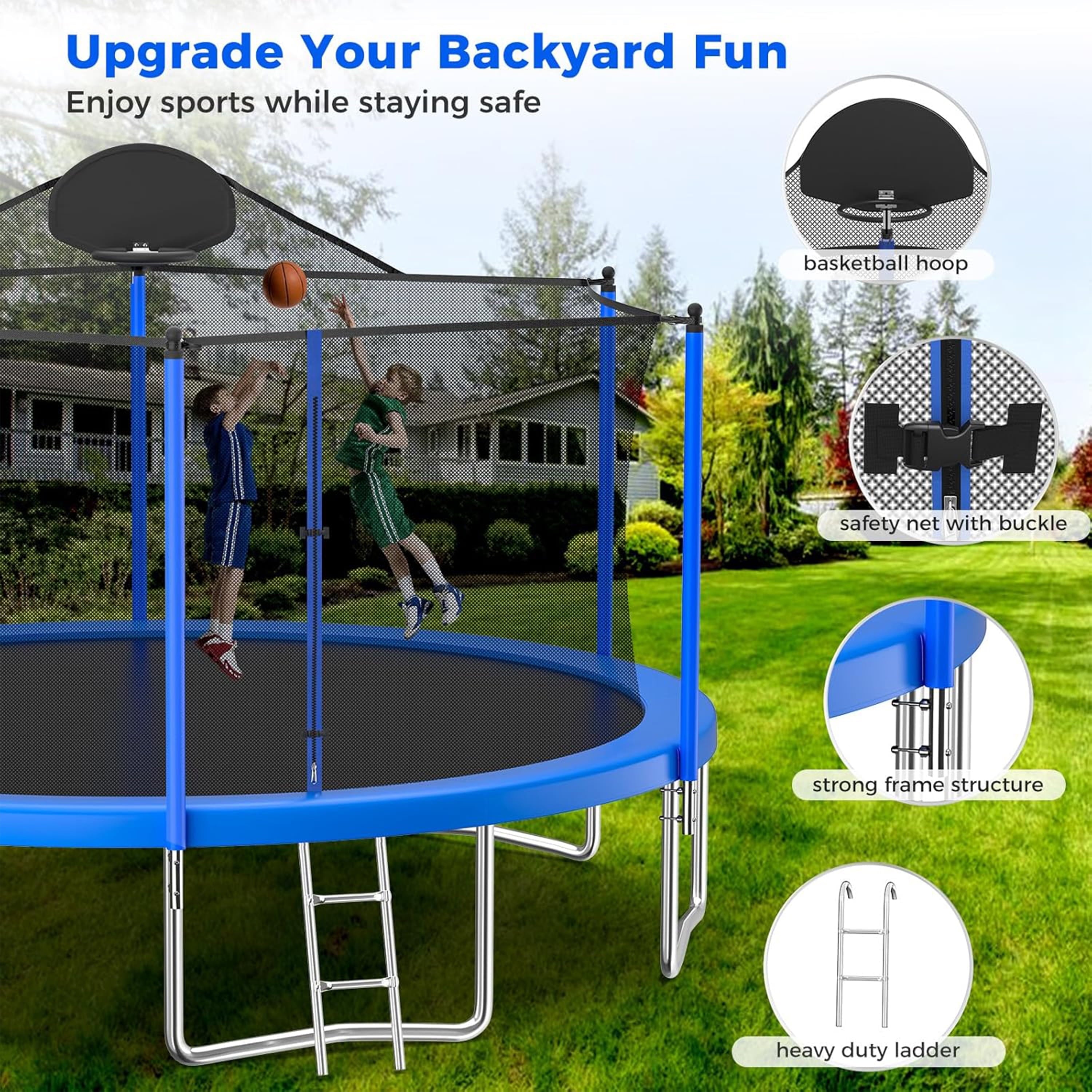 Biotree 14 FT Trampoline for Kids and Adults, Outdoor Trampoline with Basketball Hoop Safety Enclosure Net,Large Load Capacity Heavy-Duty Jumping Trampoline for Boys and Girls