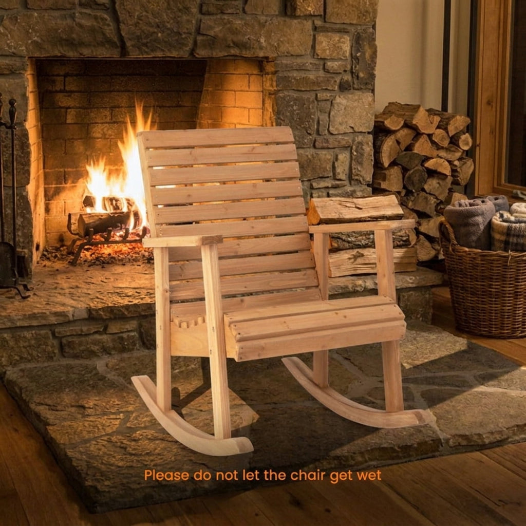 Biotree Outdoor Fir Wood Rocking Chair with High Backrest Stackable Patio Chair for Garden BackyardBrown