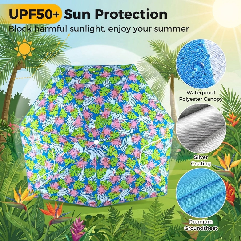 Biotree UPF50 Plus Sun Protection Beach Umbrella Tent with Portable Carrying Bag Pop Up Beach Shade for Outdoor, Blue