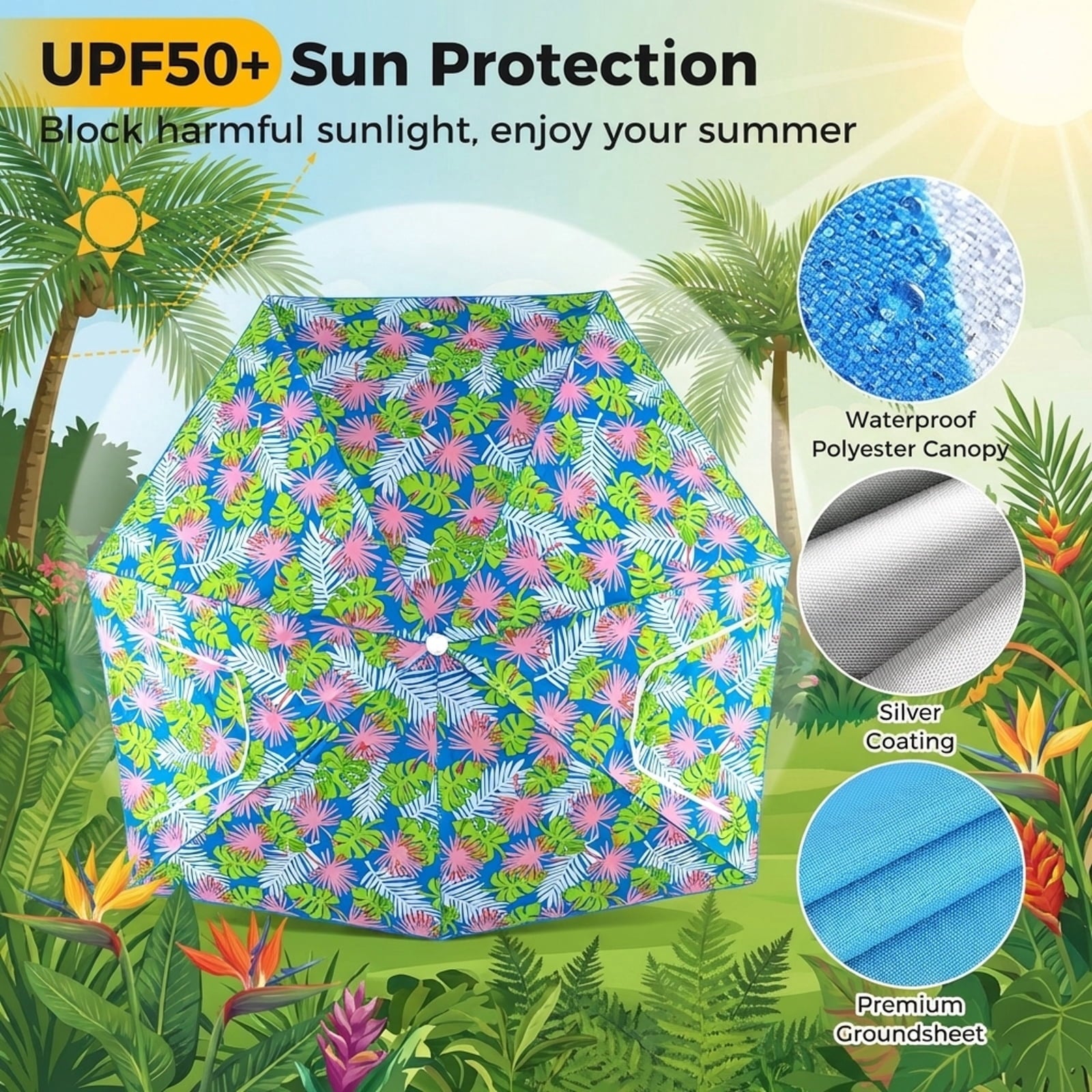Biotree UPF50 Plus Sun Protection Beach Umbrella Tent with Portable Carrying Bag Pop Up Beach Shade for Outdoor, Blue
