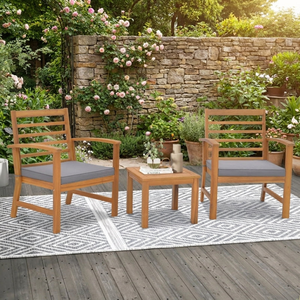 Biotree 3 Pieces Outdoor Furniture Set with Soft Seat Cushions Outdoor Conversation Set for Garden Backyard PorchGray