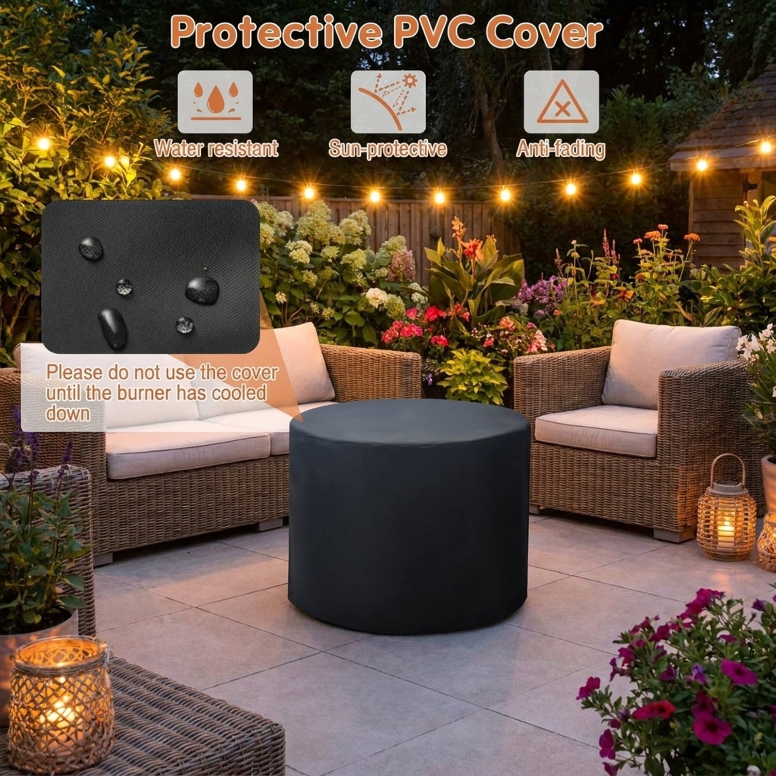 Biotree 32 Inch 30000BTU Fire Pit Table with Fire Glasses and PVC Cover for Outdoor Patio Backyard Garden Camping, Black Gray
