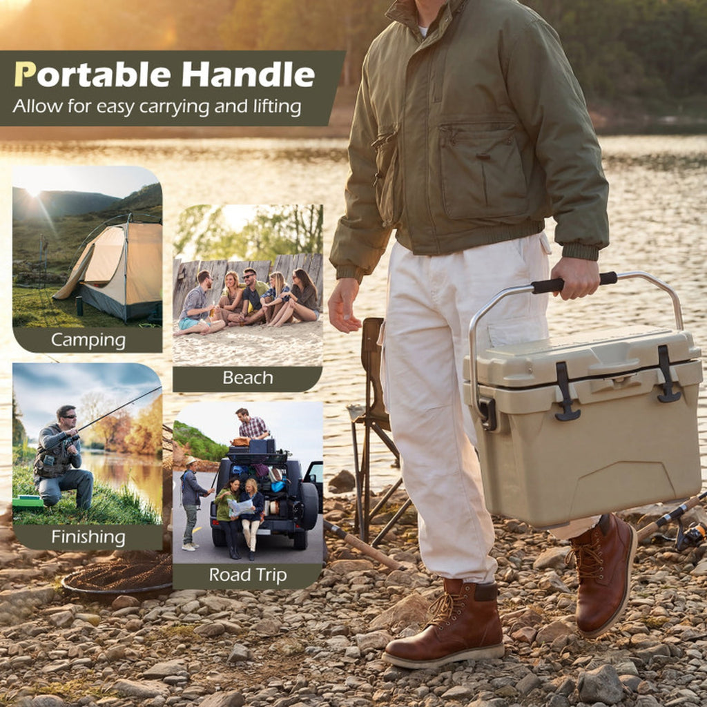 Biotree 20 Quart Portable Hard Cooler with 6-Day Ice Retention and 2 Cup Holders, Khaki