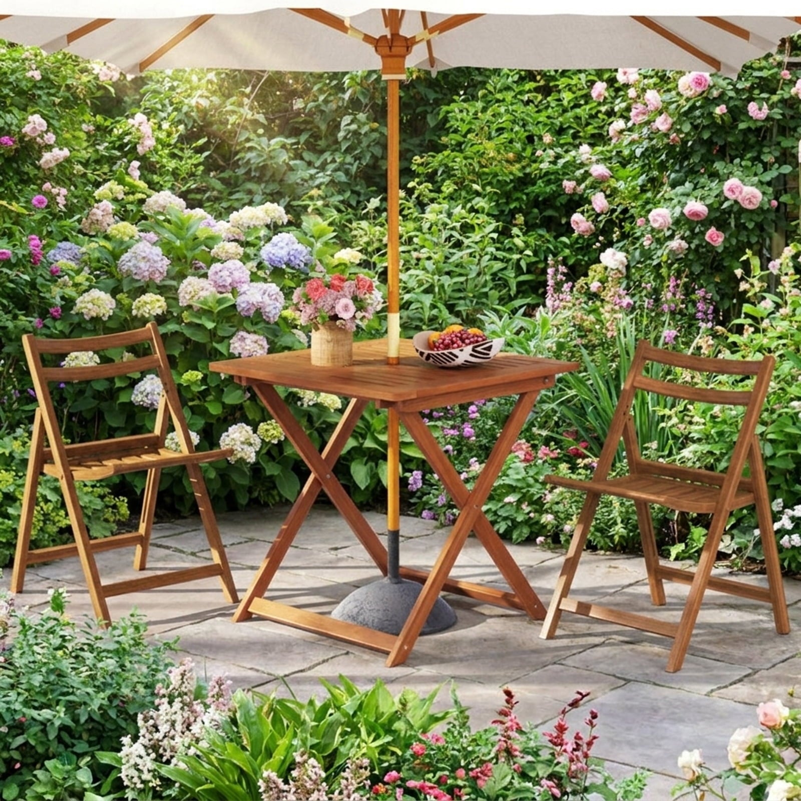 Biotree 29.5 Inch x 29.5 Inch Patio Dining Table with Teak Painting and Umbrella Hole, Teak