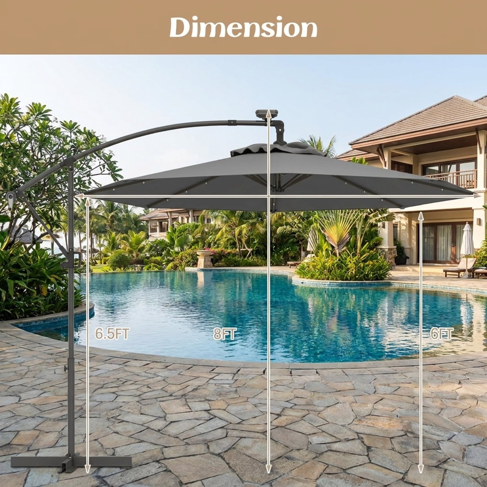 Biotree 10 ft Cantilever Offset Patio Umbrella Solar LED Lights Outdoor Shade - Gray - UV Protection