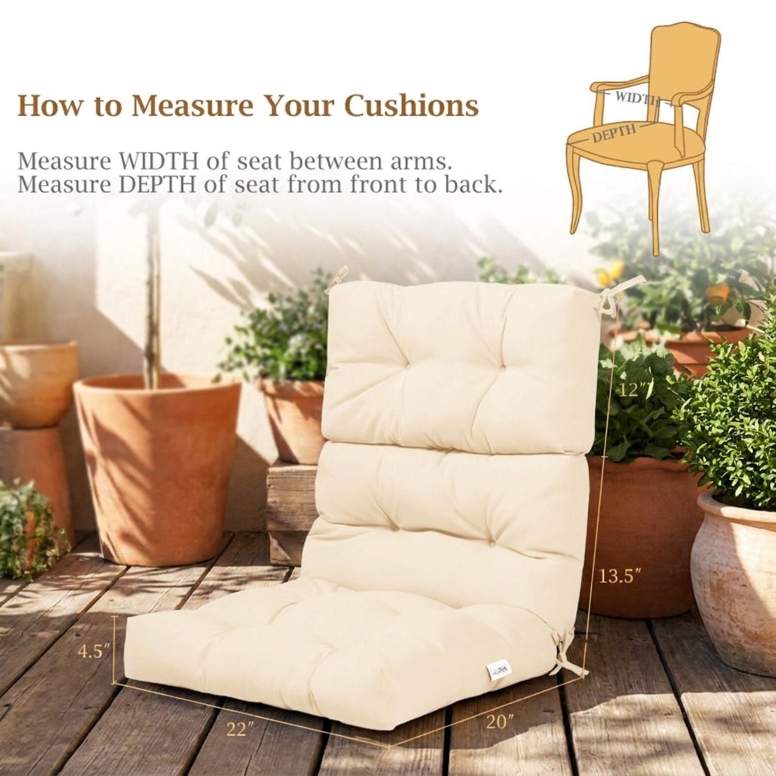 Biotree 22 X 44 Inch Tufted Outdoor Patio Chair Seating Pad Comfortable Patio Chair Cushion PadBeige