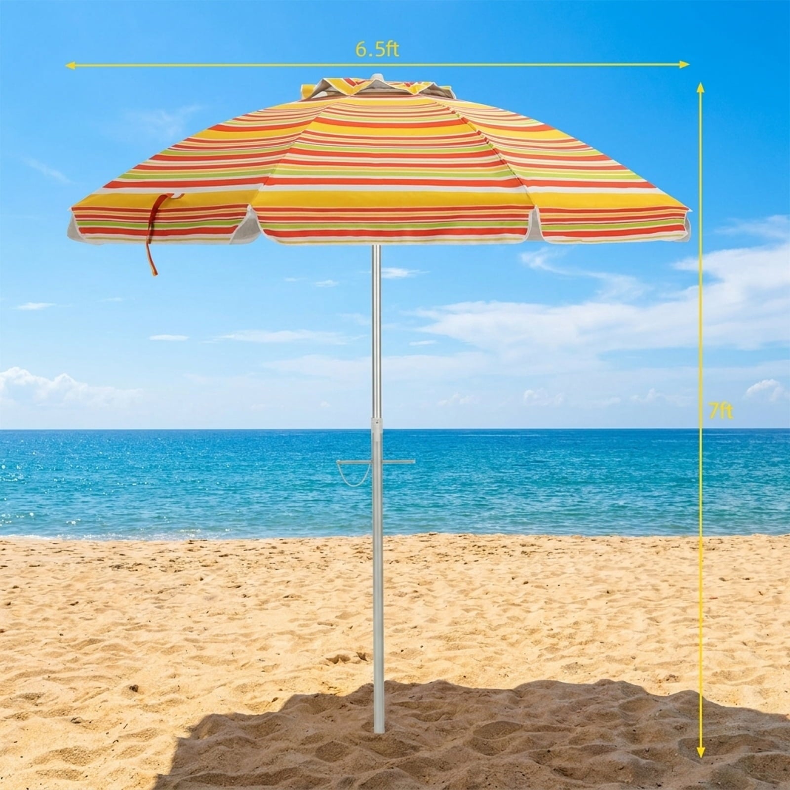 Biotree 6.5 ft Portable Beach Umbrella with Carrying Bag, 6 Ribs, Sand Tilt Mechanism - Orange for Backyard
