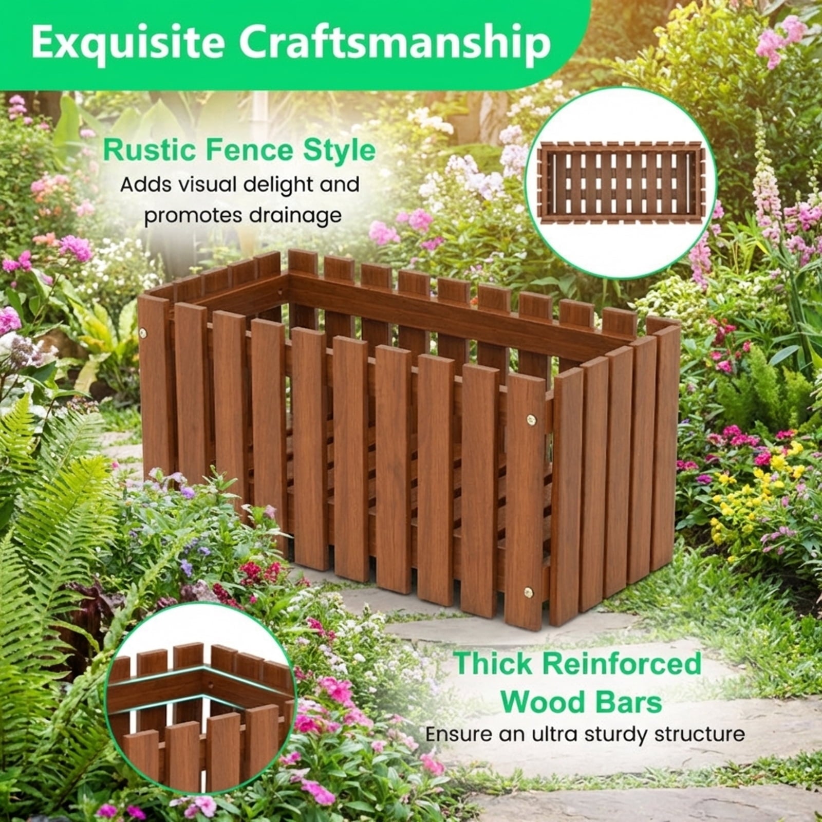 Biotree Solid Wood Raised Garden Bed for Flower and Vegetable - Outdoor Backyard Patio Garden Planting