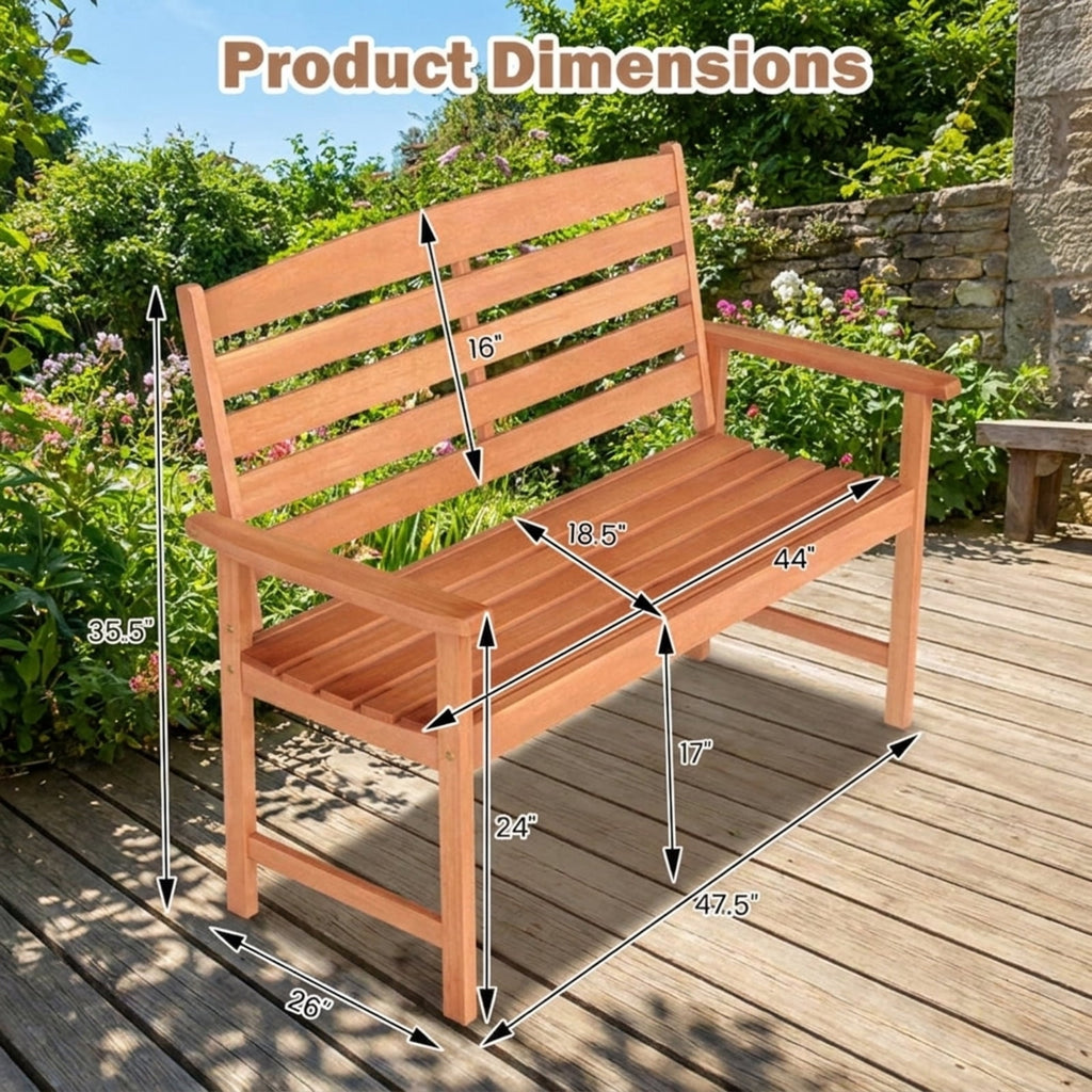 Biotree 2-Person Wooden Garden Bench with Slatted Backrest and Comfortable Armrests Stackable Patio Chair for Garden BackyardNatural