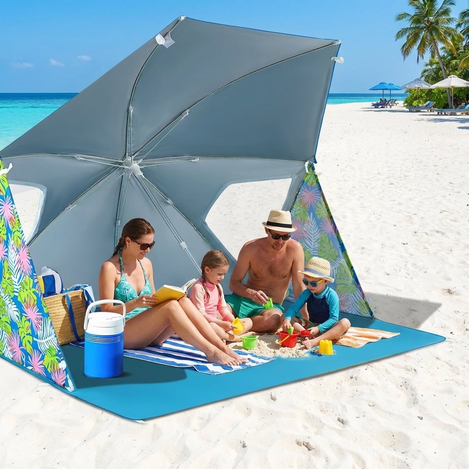 Biotree UPF50 Plus Sun Protection Beach Umbrella Tent with Portable Carrying Bag Pop Up Beach Shade for Outdoor, Blue