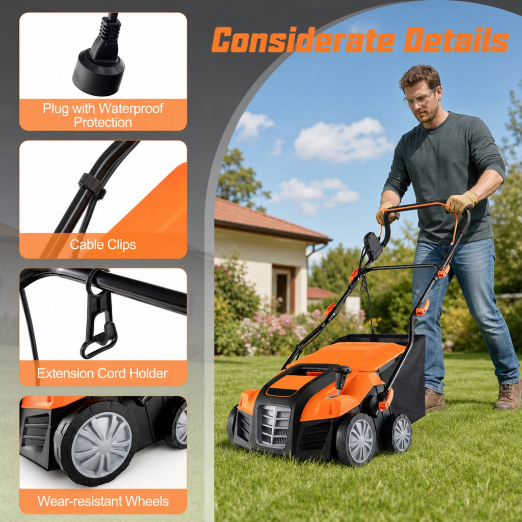 Biotree 16" 15 Amp Electric Lawn Dethatcher, 2-in-1 Corded Lawn Scarifier - Electric Lawn Rake with 6L Collection Bag, 4-Position Height Adjustment for Lawn Renovation Grass Care Orange