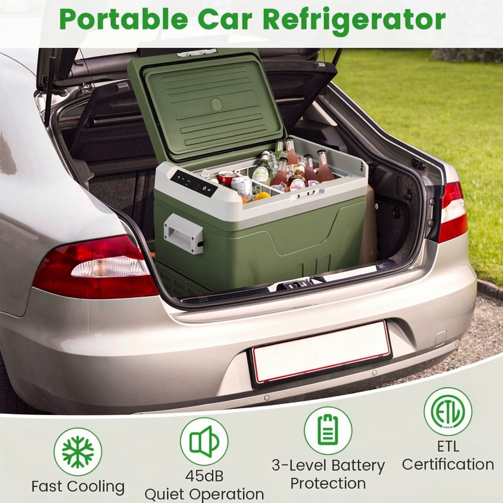 Biotree 12 Volt Car Refrigerator 50 Qt Portable Car Fridge with Adjustable Range, Green