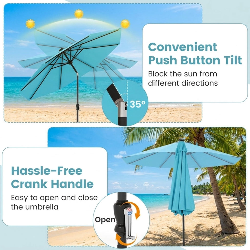 Biotree 10 ft Market Patio Umbrella with Crank and Tilt, 8 Sturdy Ribs, Vented Canopy - Multicolor for Backyard