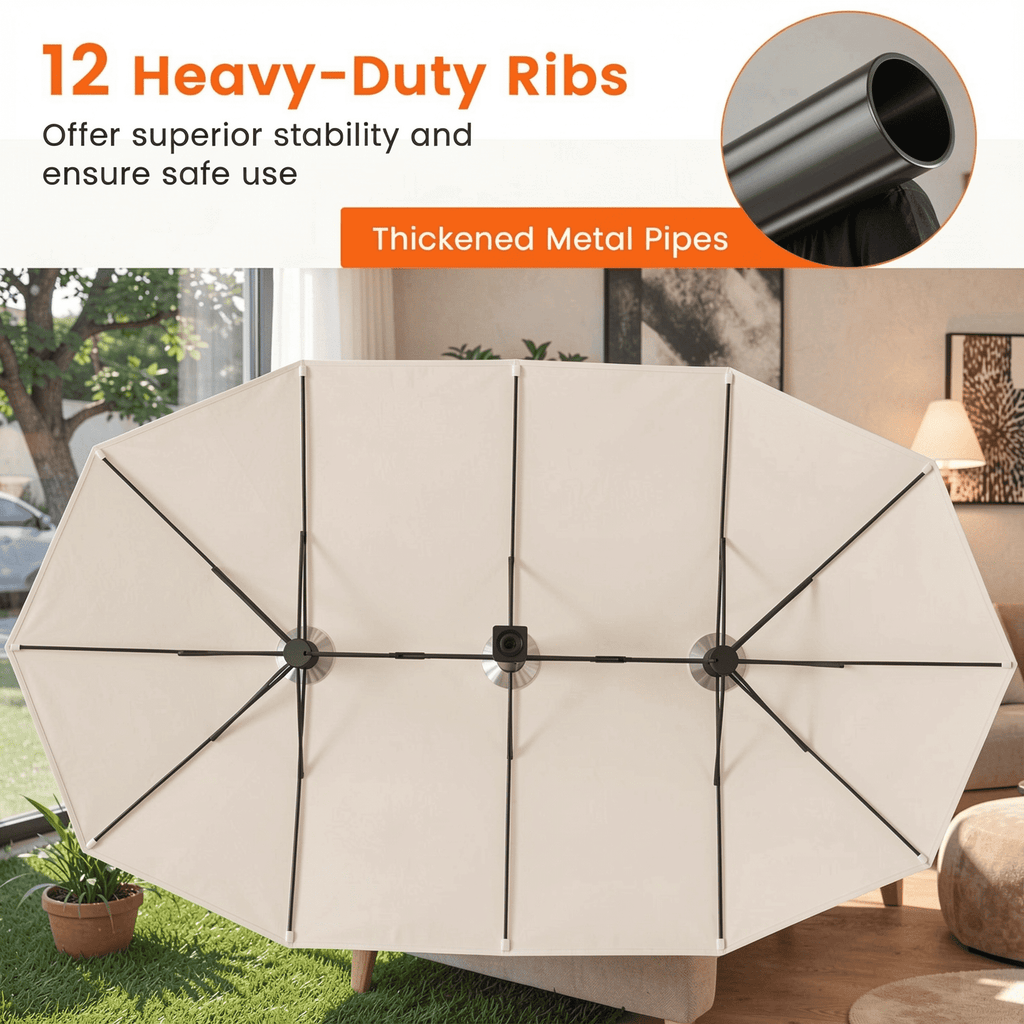 Biotree 15 Feet Double-Sided Twin Patio Umbrella with Crank and Base-Beige Beige Brown Blue Grey Orange Red Turquoise Black
