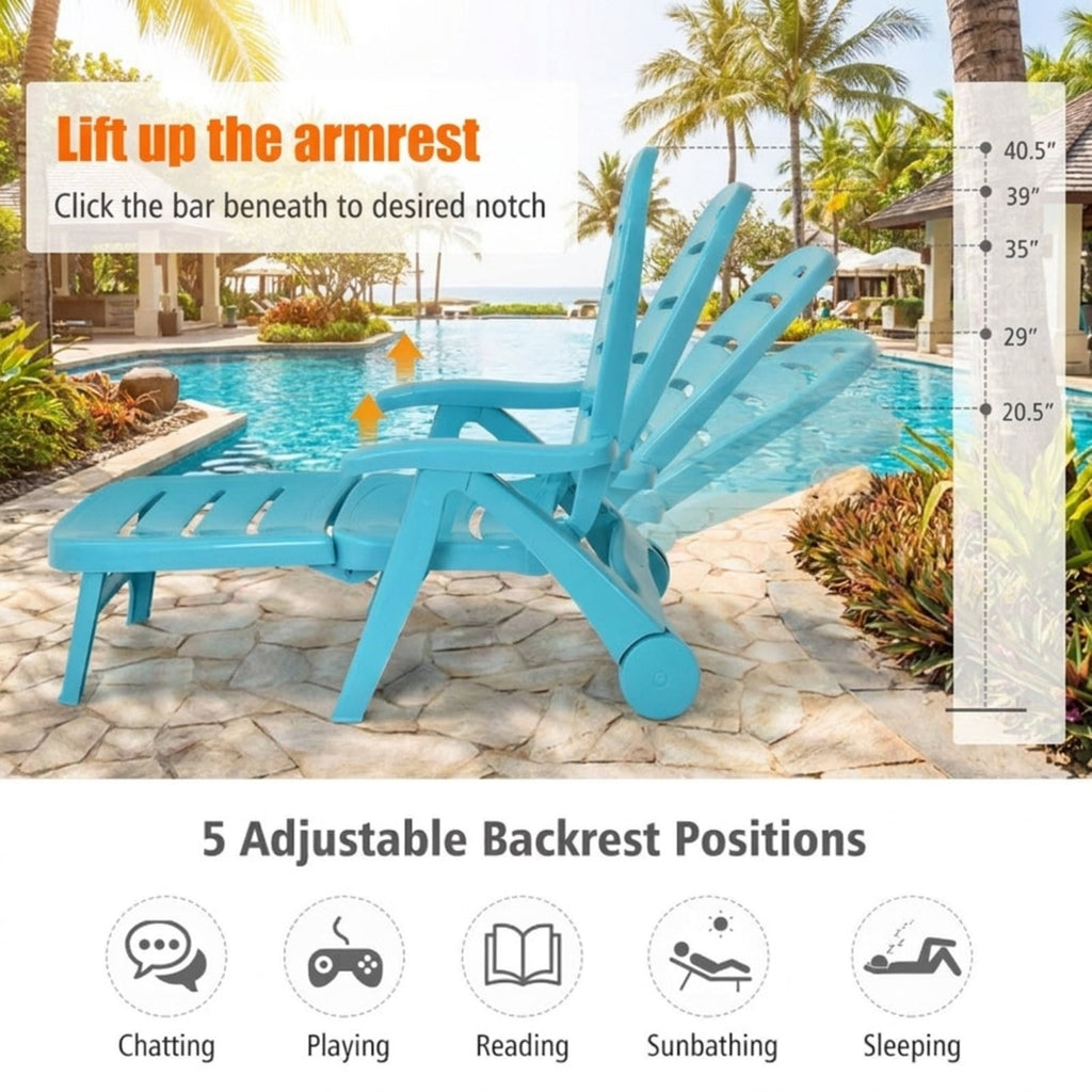 Biotree 5 Position Adjustable Folding Lounger Chaise Chair Stackable Patio Chair for Garden BackyardTurquoise