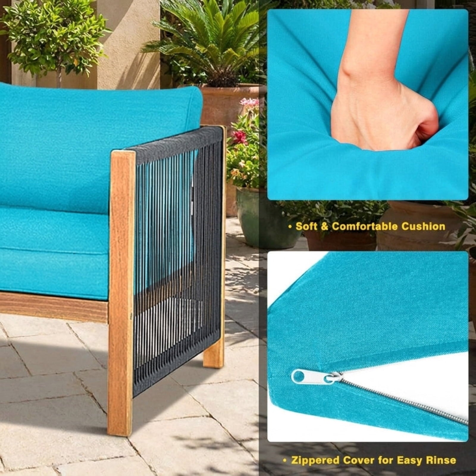 Biotree 4 Pieces Rattan Patio Furniture Set with Weather Resistant Cushions and Tempered Glass TabletopNavy