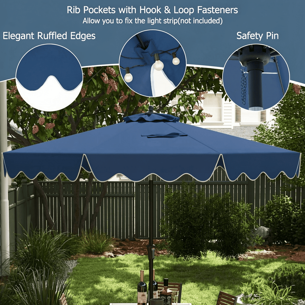 Biotree 9 Feet Patio Umbrella with Crank Handle and Push Button Tilt-Navy Navy Blue - Outdoor Patio Garden Sun Shade