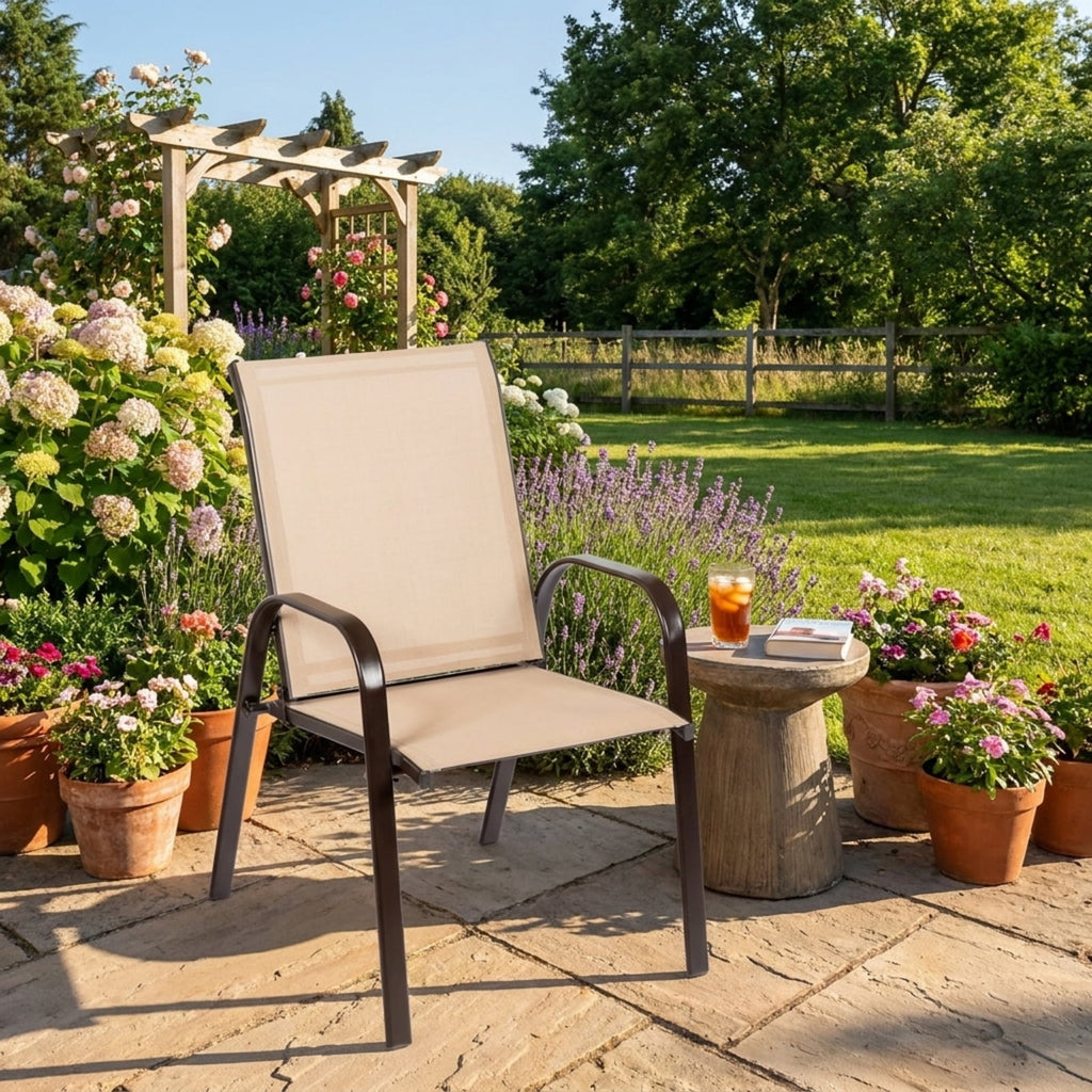 Biotree 2 Pcs Patio Chairs Outdoor Dining Chair with Armrest Stackable Patio Chair for Garden BackyardBeige