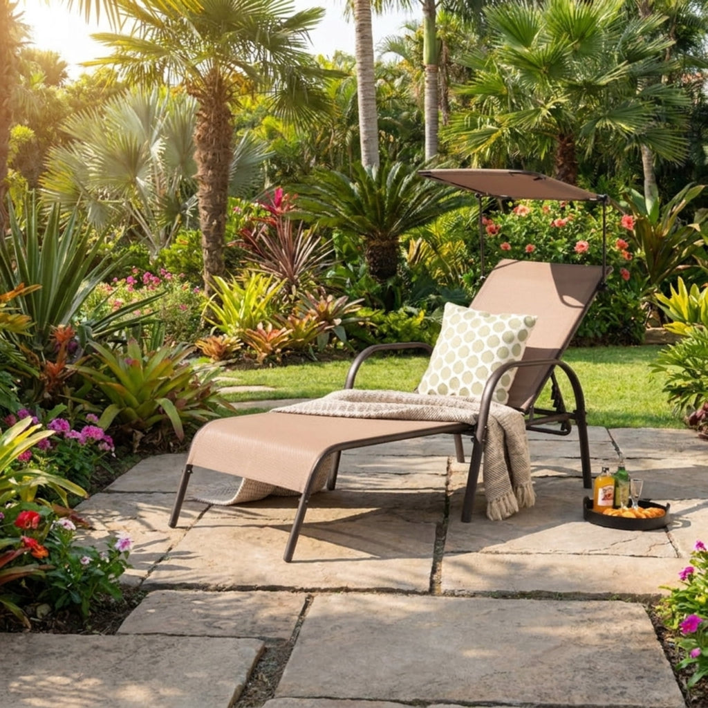 Biotree Patio Heavy-Duty 5-Level Adjustable Chaise Lounge Chair Stackable Patio Chair for Garden BackyardBrown