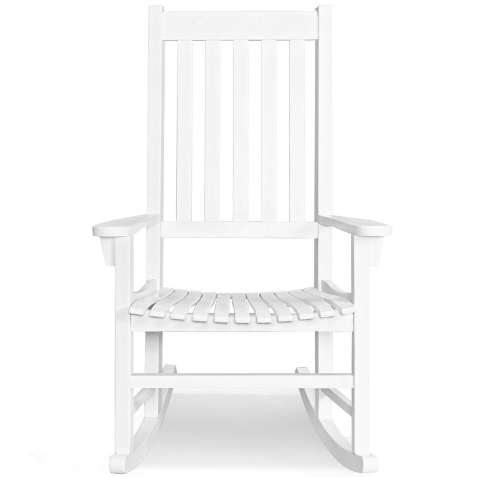 Biotree Indoor Outdoor Wooden High Back Rocking Chair Stackable Patio Chair for Garden BackyardWhite