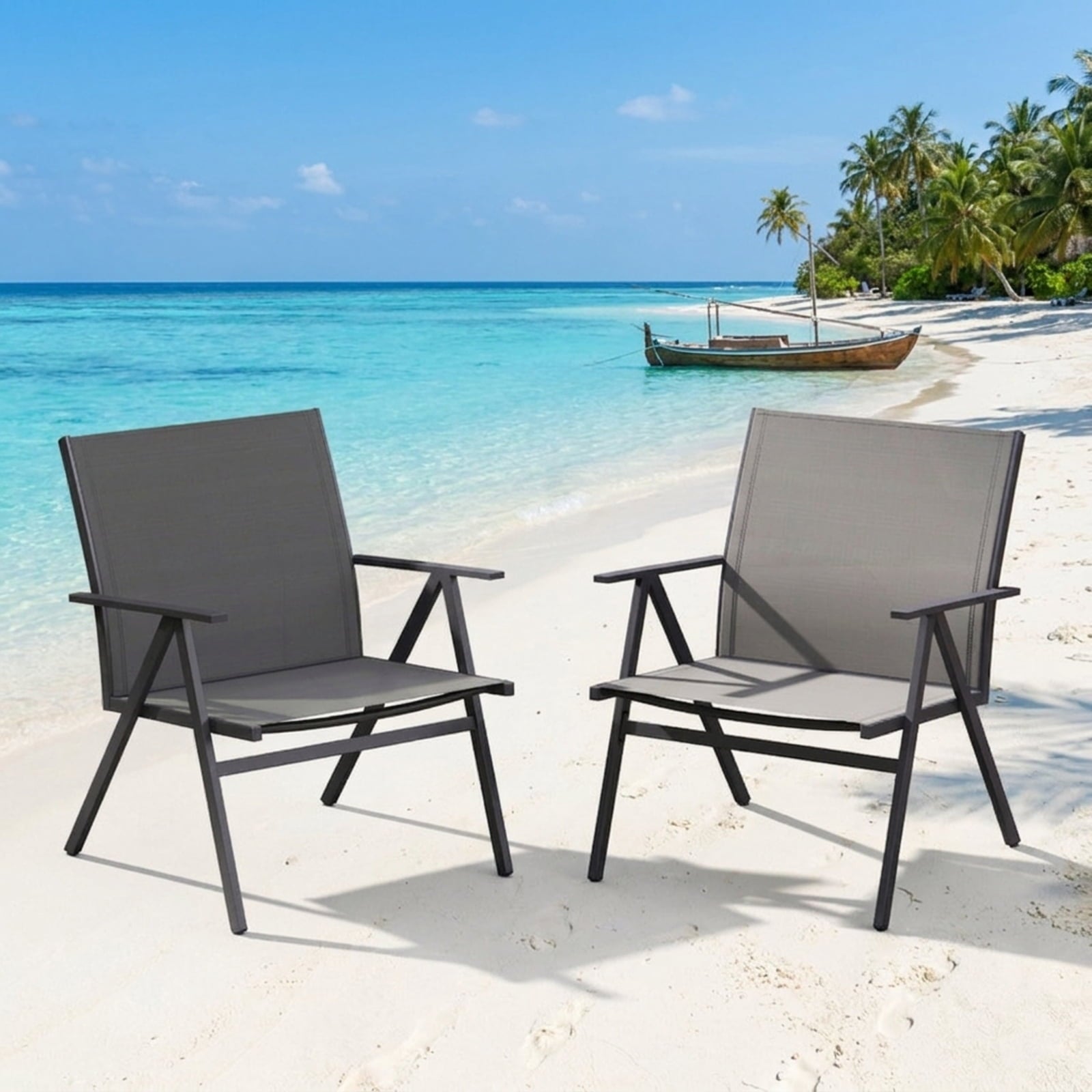 Biotree Patio Chairs Set of 2 with Breathable Mesh Fabric and Metal Frame Stackable Patio Chair for Garden BackyardGray